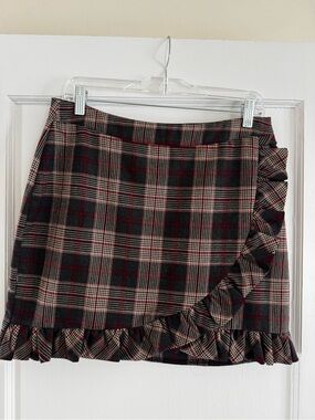 Parisian Works Black, Red and Cream Plaid Ruffle Mini Skirt